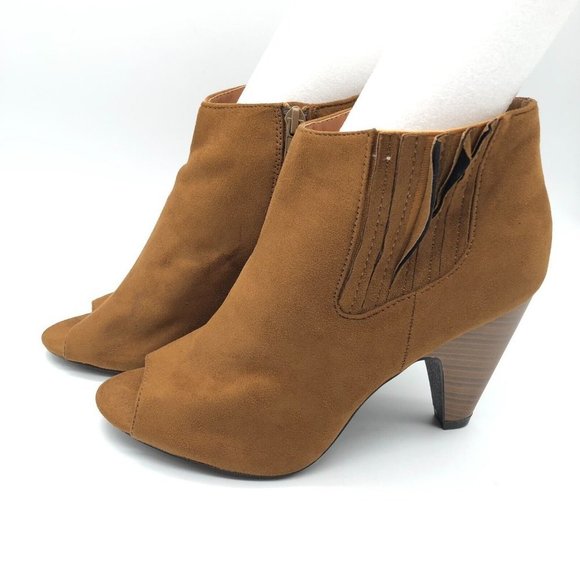 Rue 21 etc! Womens Ankle Booties Peep Toe Heel Faux Suede Zipper Brown Size 10 - Picture 3 of 8